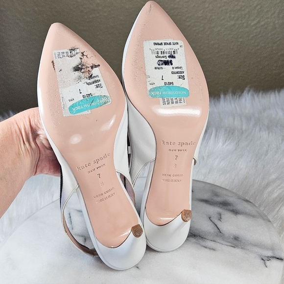 Kate Spade Black And White Leather Slingback Pointed Toe Heels Pumps Size 7M - Picture 4 of 7